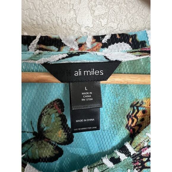 Ali Miles Abstract Butterfly Knit Top Large Swirls 3/4 Flare Sleeves - Picture 2 of 5